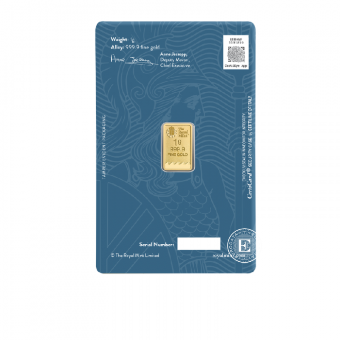 1 g gold bar - Britannia, The Royal Mint 999.9