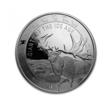 1 kg silver coin Giants of the Ice Age, Giant Deer, Republic of Ghana 2019