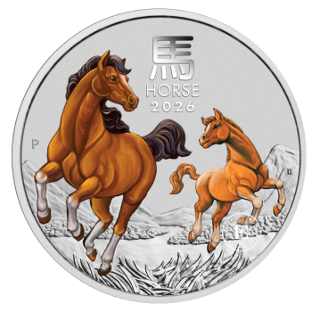 5 oz (155.50 g) sidabrinė spalvota moneta Lunar III - Arklio metai, Australija 2026