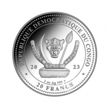1 oz (31.10 g) kolorowa srebrna moneta Prehistoric Life Dunkleozaur, Republika Konga 2023