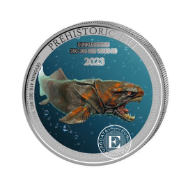 1 oz (31.10 g) kolorowa srebrna moneta Prehistoric Life Dunkleozaur, Republika Konga 2023