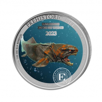 1 oz (31.10 g) pièce d'argent colorée Prehistoric Life Dunkléosaure, République du Congo 2023