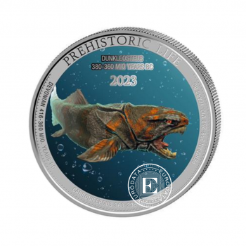 1 oz (31.10 g) kolorowa srebrna moneta Prehistoric Life Dunkleozaur, Republika Konga 2023