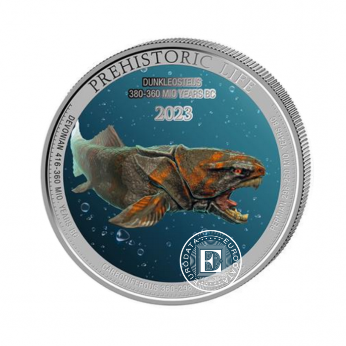 1 oz (31.10 g) spalvota sidabrinė moneta Prehistoric Life  Dunkleosaurus, Kongo Respublika 2023