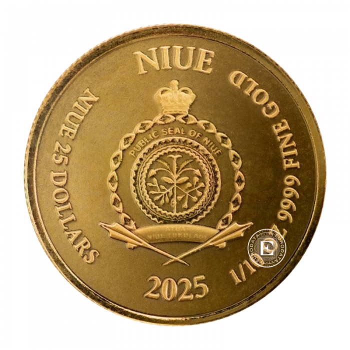 1/10 oz (3.11 g) auksinė moneta Lady Justice, Niujė 2025