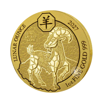 1/12 oz (2.59 g) auksinė moneta Lunar - Ožkos metai, Ruanda 2027, 999