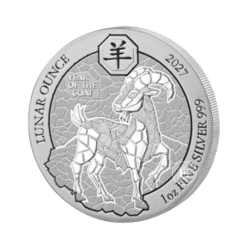 1/12 oz (2.59 g) sidabrinė moneta Lunar - Ožkos metai, Ruanda 2027, 999