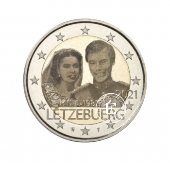 2 Eur moneta  Didžiojo kunigaikščio Henri 40-osios santuokos metinės, Liuksemburgas 2021 (nuotrauka)