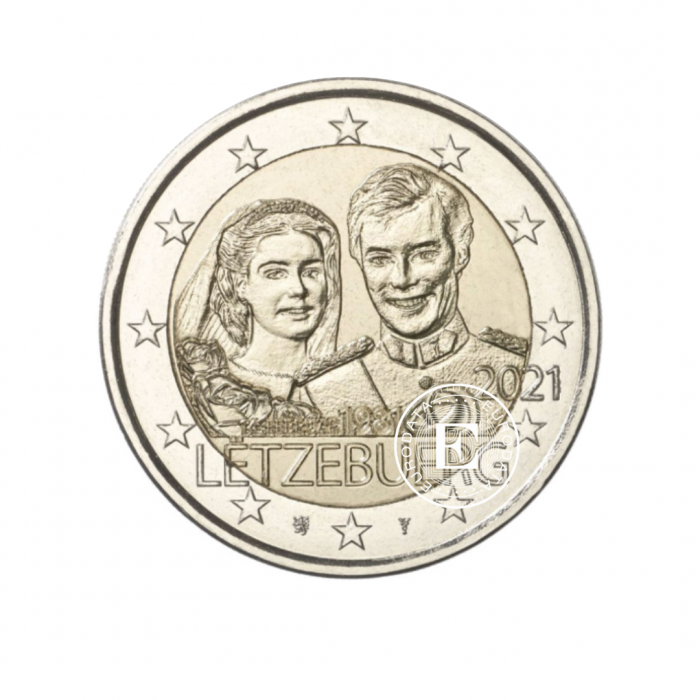 2 Eur Münze Großherzog Henri 40 Hochzeitstag, Luxemburg 2021