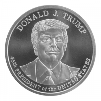 1 oz (31.10 g) sidabrinis medalis (round) Donald Trump 45-asis Jungtinių Valstijų prezidentas, JAV 