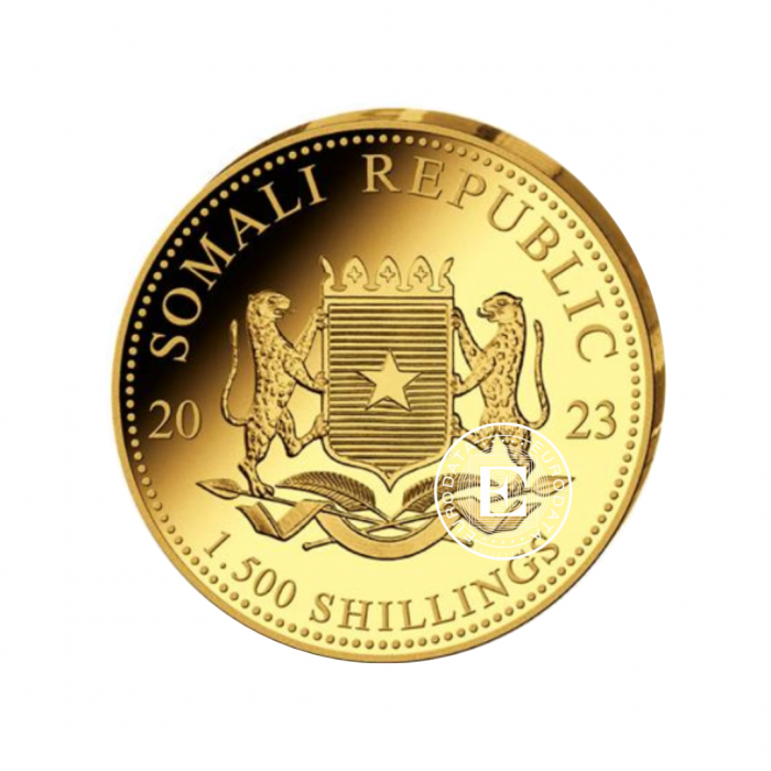 5 oz (155.50 g) auksinė PROOF moneta Afrikos laukinė gamta - Leopardas, Somalis 2023 (su sertifikatu)