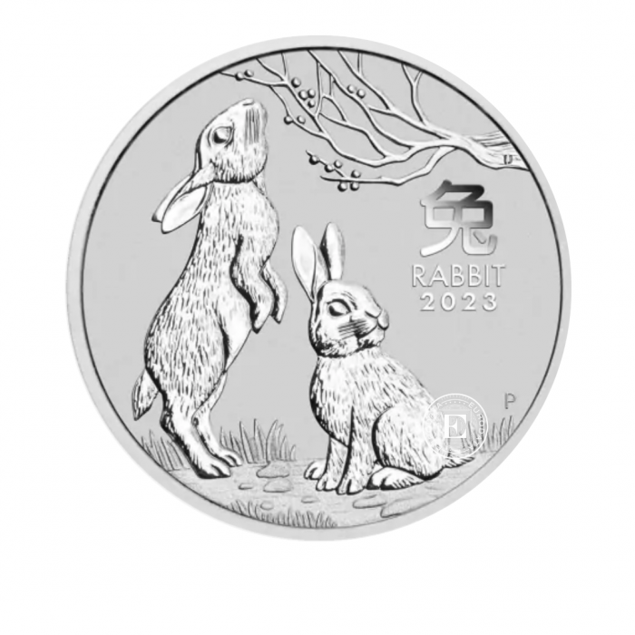 5 oz (155.5 g) sidabrinė moneta Lunar III - Triušio Metai, Australija 2023