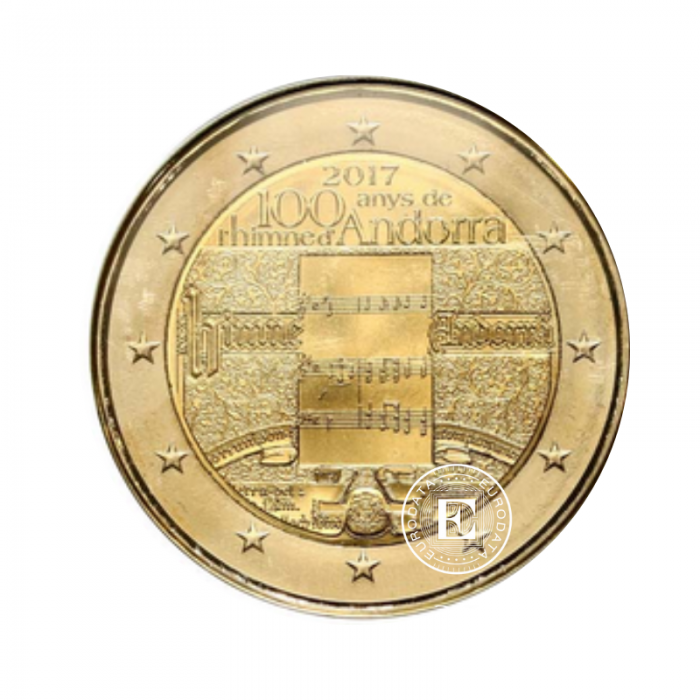 2 Eur proginė moneta kortelėje 100th l'himne, Andora 2017