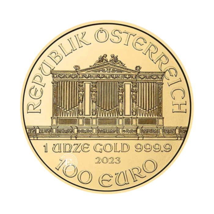 1 oz Austrijos Filharmonija (Vienos Filharmonija) investicinė aukso moneta 999.9 (atsitiktiniai metai)