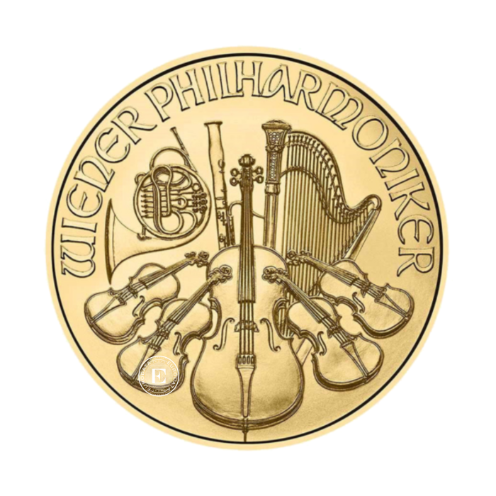 1 oz Austrijos Filharmonija (Vienos Filharmonija) investicinė aukso moneta 999.9 (atsitiktiniai metai)