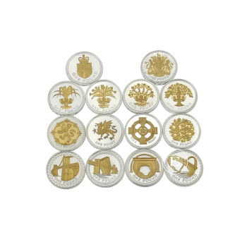 14 svarų (133 g) sidabrinių monetų rinkinys Royal Mint kalyklos 25-metis, Didžioji Britanija 2008 (dalinai paauksuota)