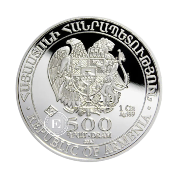 1 oz (31.10 g) sidabrinė moneta Nojaus arka, Armėnija (atsitiktiniai metai)