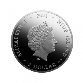 1 dolerio sidabrinė moneta Romantika, Niujė 2021