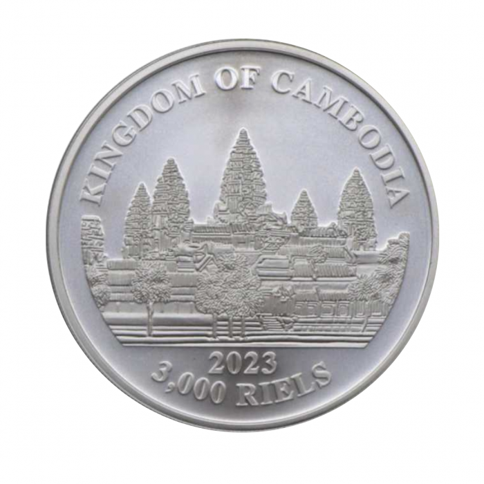1 oz (31.10 g) sidabrinė spalvota moneta Azijos dramblys, Kambodža 2023