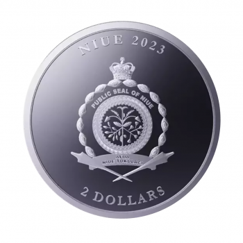 1 oz (31.10 g) sidabrinė moneta Karalienės Elžbietos II ikona, Niujė 2023