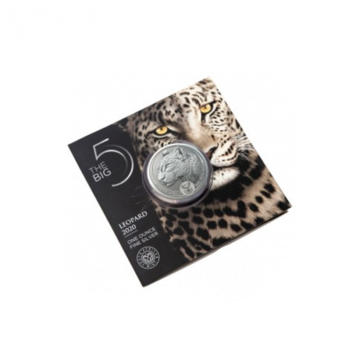 1 oz (31.10 g) sidabrinė moneta Didysis penketas -  Leopardas, Pietų Afrikos Respublika 2020
