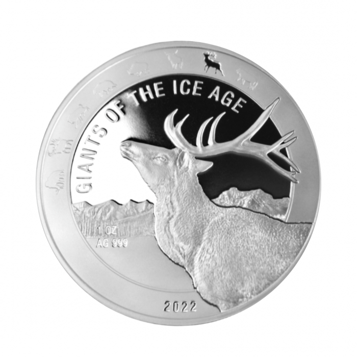 1 oz (31.10 g) sidabrinė moneta Giants of the Ice Age - Šiaurės elnias, Ganos Respublika 2022