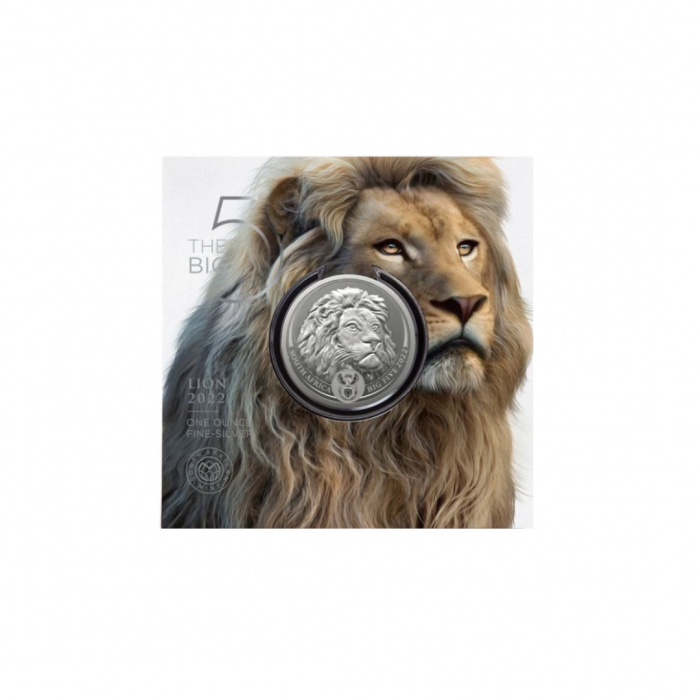 1 oz (31.10 g) sidabrinė moneta Liūtas, Didysis penketas, Pietų Afrikos Respublika 2022