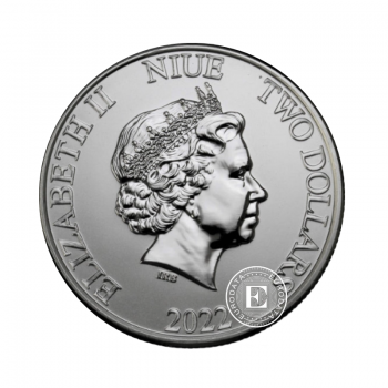 1 oz (31.10 g) sidabrinė moneta Tigro metai, Niujė 2022