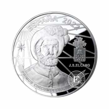10 eur sidabrinė PROOF spalvota moneta Pirmoji kelionė laivu aplink pasaulį, Ispanija 2022