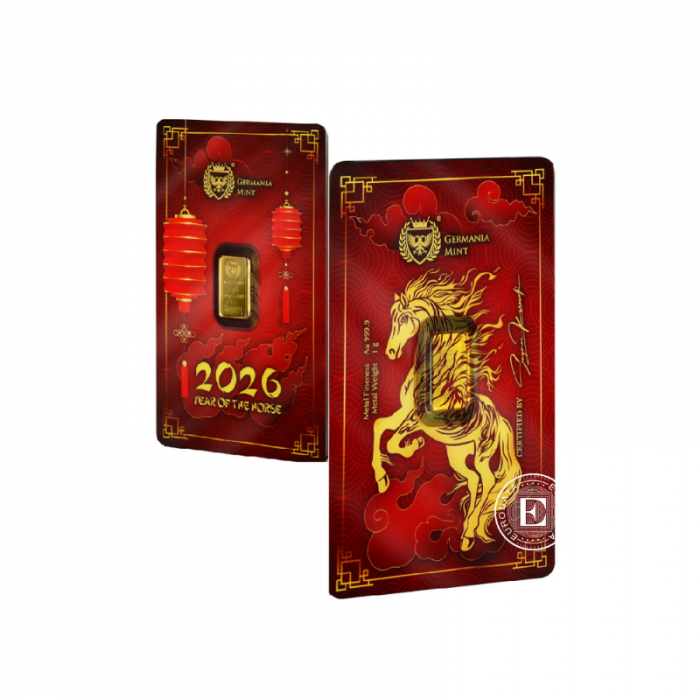 1 g sztabka złota Chinese Year of the Horse, Germania Mint 999.9