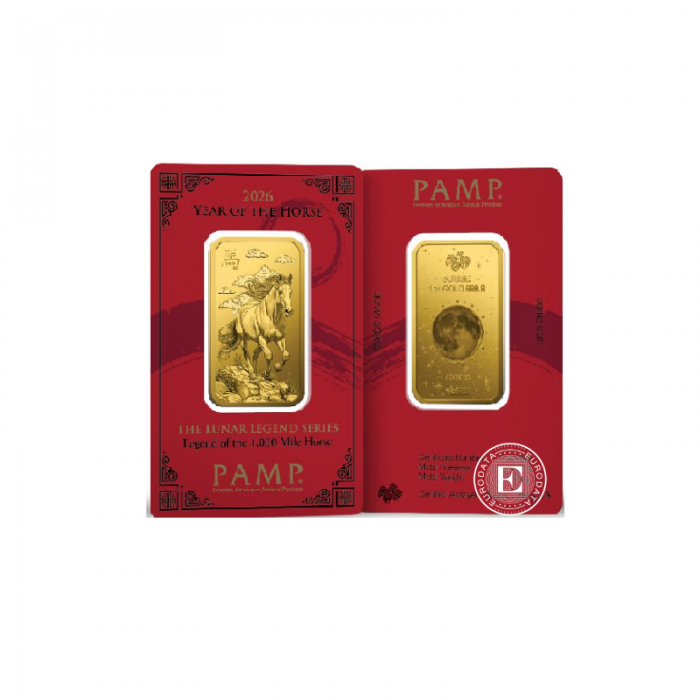 1 oz  (31.10 g) lingot d'or The Lunar - Horse, PAMP 999.9