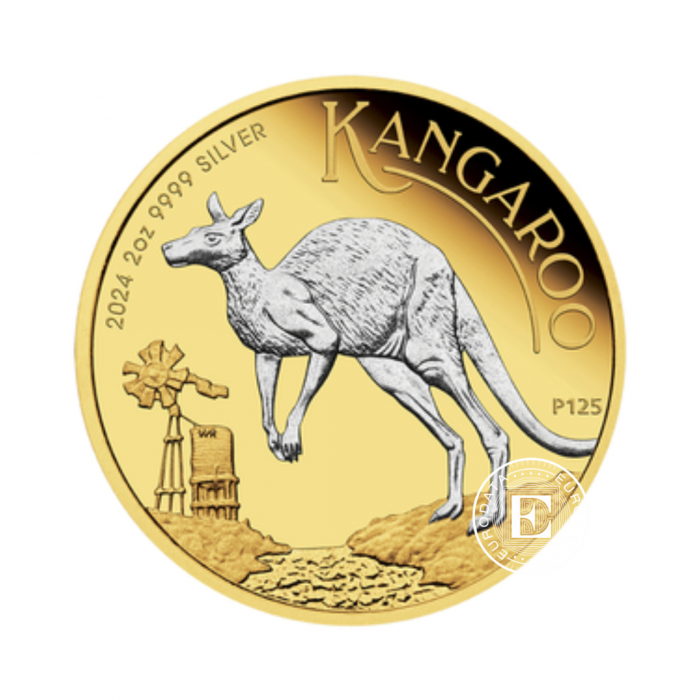 2 oz (62.20 g) Silbermünze Kangaroo, Australien 2024 (teilvergoldet, mit Zertifikat)