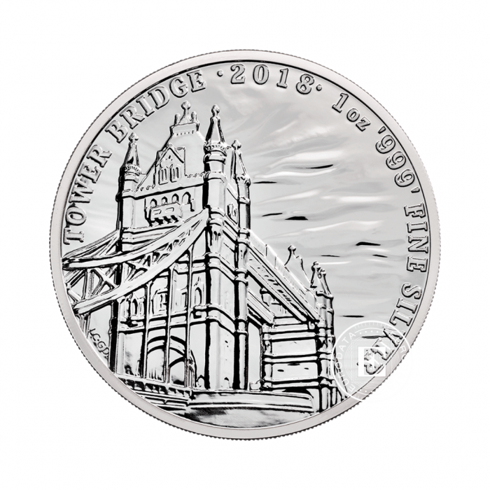 1 oz (31.10 g) sidabrinė moneta Tower Bridge, Didžioji Britanija 2018