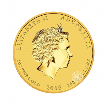 1 oz (31.10 g) auksinė moneta Lunar II - Beždžionės metai, Australija 2016