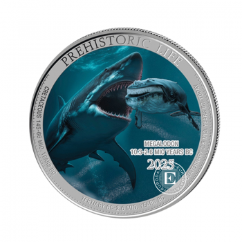1 oz (31.10 g) sidabrinė spalvota moneta Prehistoric Life II - Megalodon, Kongo Respublika 2025