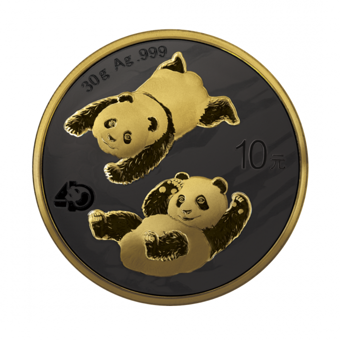 30 g sidabrinė, spalvota moneta Panda, Auksinė naktis, Kinija 2022