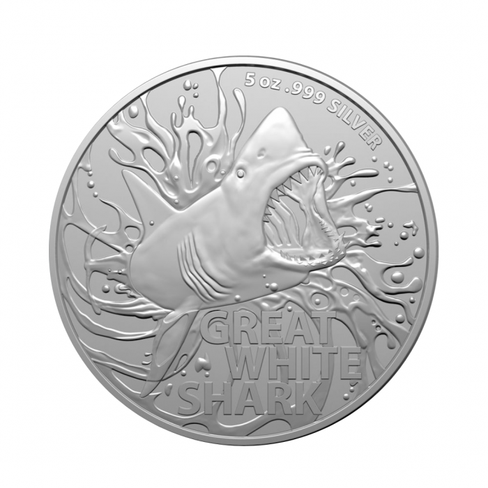5 oz (155.50 g) sidabrinė moneta Didysis baltasis ryklys, Australija 2022