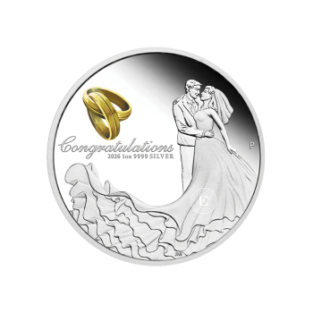 1 oz (31.10 g) sidabrinė spalvota PROOF moneta Wedding, Australija 2026