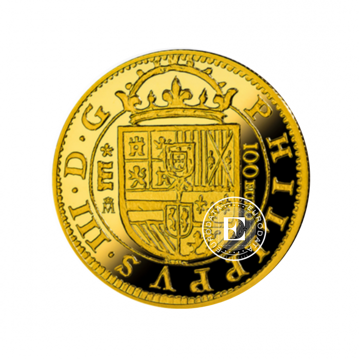 100 euro (6.75 g) złota PROOF moneta 150 lat escudo, Hiszpania 2018