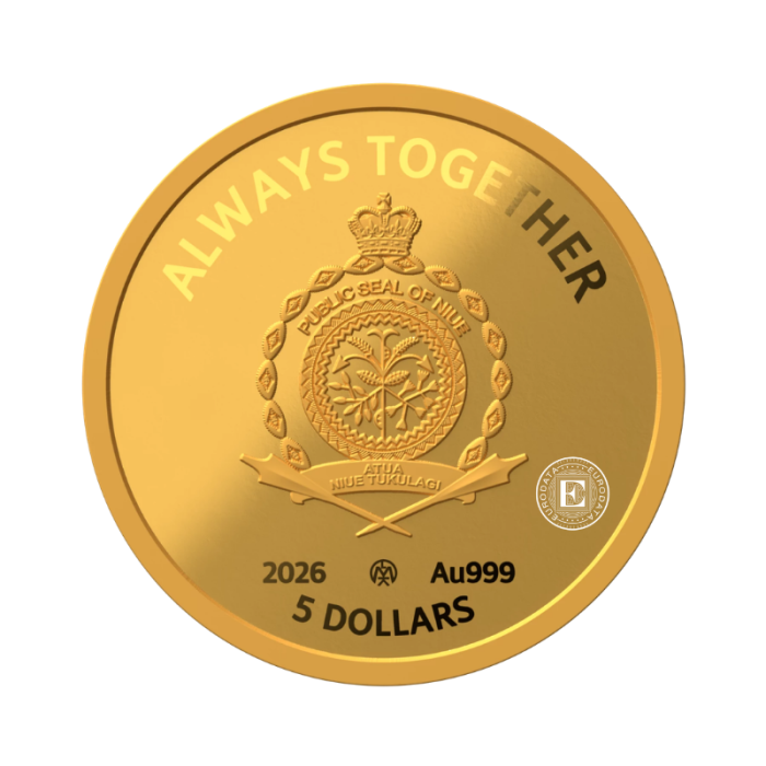 1 dolerio (1.24 g) auksinė kolekcinė PROOF moneta Angeliukas, Niujė 2026, 999.9