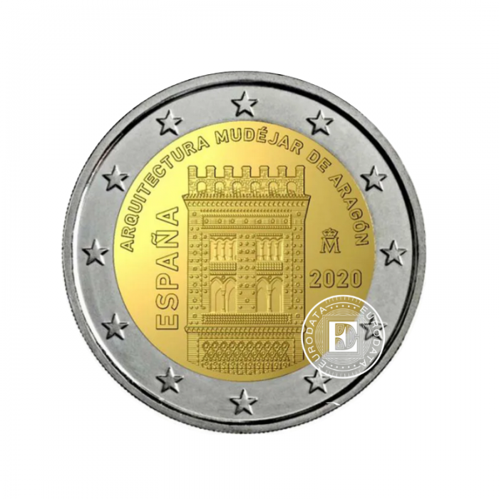 2 Eur Münze Architektur von Aragonien, Spanien 2020