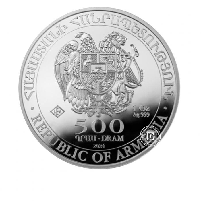 1 oz sidabrinė moneta Nojaus arka, Armėnija (atsitiktiniai metai) (Tūba)