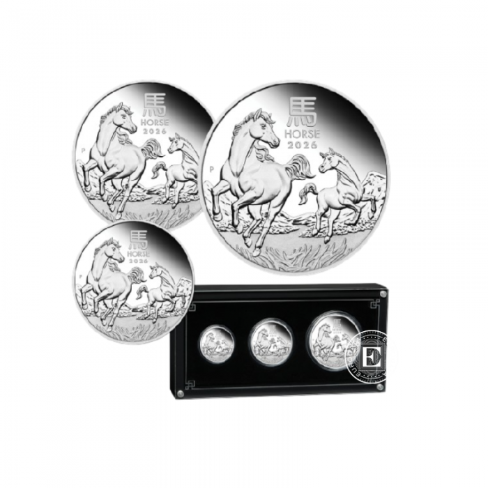 3.5 oz (108.85 g) sidabrinių PROOF monetų rinkinys Lunar III -  Arklio metai, Australija 2026 (su sertifikatu)