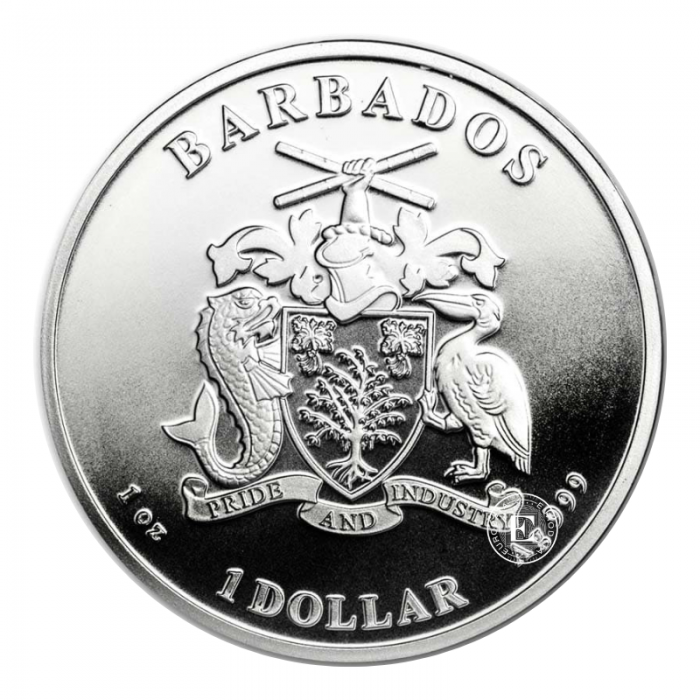 1 oz (31.10 g) sidabrinė moneta Karibų jūrų arkliukas, Barbadosas 2019