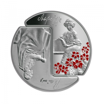 5 Eur (31.47 g) sidabrinė spalvota PROOF moneta Rainis and Aspazija, Latvija 2015