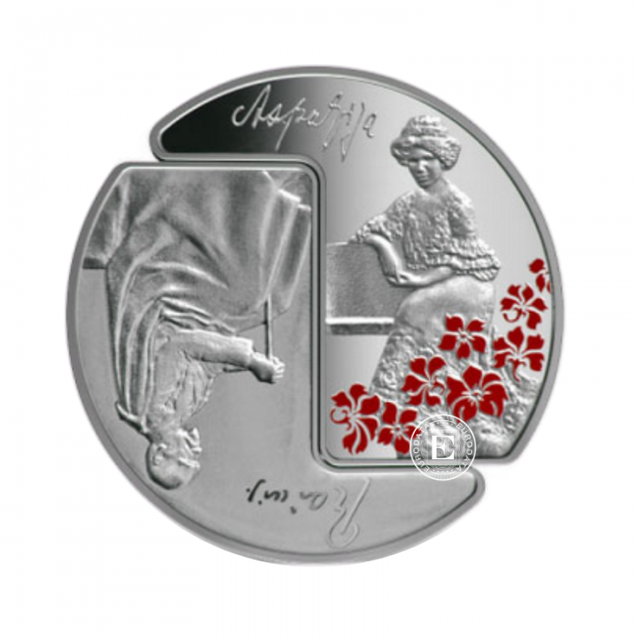 5 Eur (31.47 g) silbermünze farbig PROOF Rainis and Aspazija, Latvija 2015