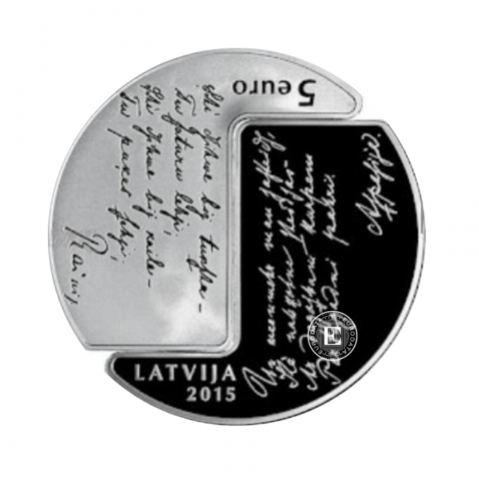 5 Eur (31.47 g) silbermünze farbig PROOF Rainis and Aspazija, Latvija 2015