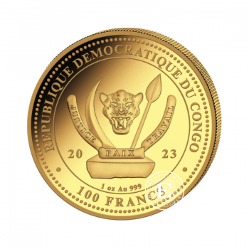 1 oz (31.10 g) auksninė moneta Kongo pasaulio laukinė gamta Rays, Kongo Respublika 2023 