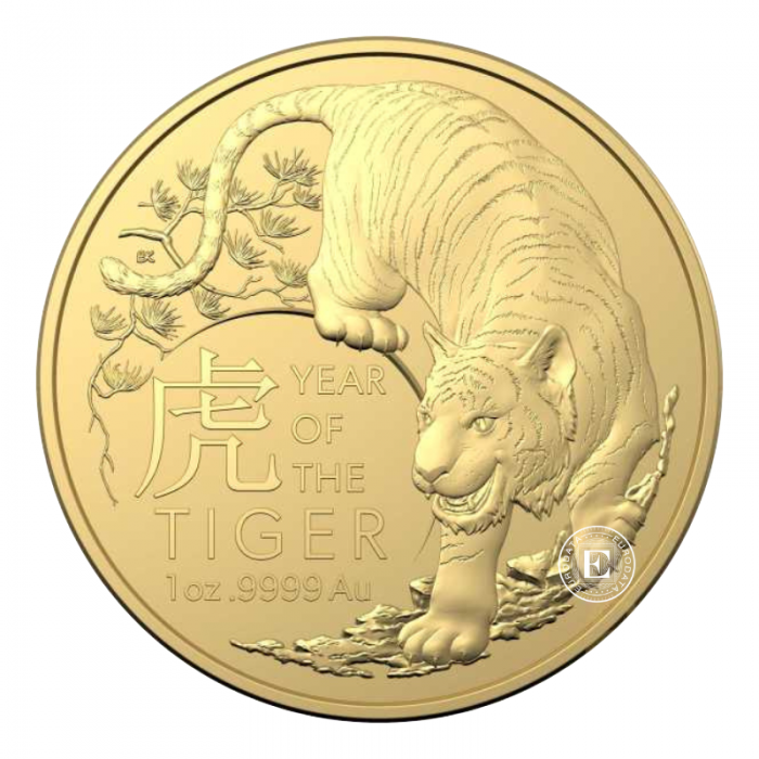 1 oz (31.10 g) auksinė moneta -  Tigro metai - (LUNAR RAM), Australija 2022