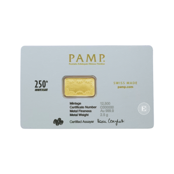 2.5 g investicinis aukso luitas JAV nepriklausomybės 250 metų jubiliejus Heraldinis erelis PAMP 999.9